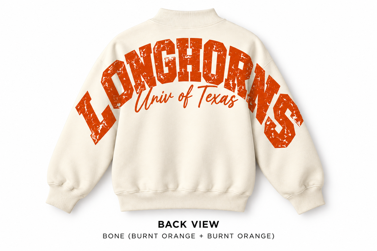 Back view — Bone with burnt orange LONGHORNS and Univ of Texas lettering